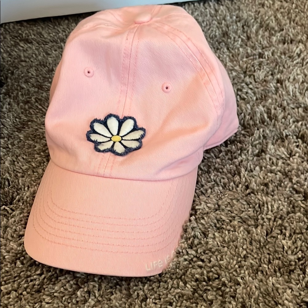 Pink Cap with Daisy Embroidery